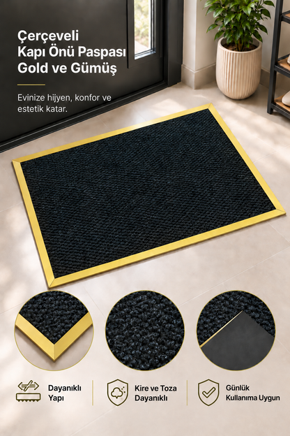 Gold çerçeveli 55 × 75 cm kapı önü paspası