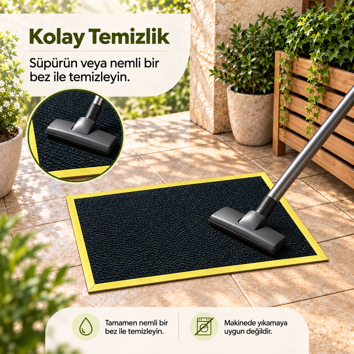 Sağlam plastik çerçeveli paspasın yakından görünümü